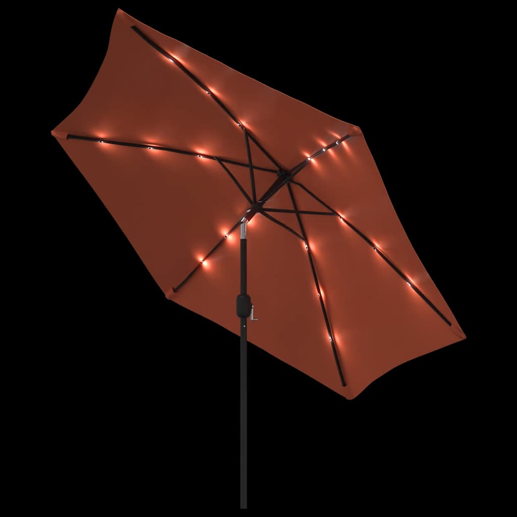 vidaXL Garden Parasol with LED Lights and Steel Pole 300 cm Terracotta
