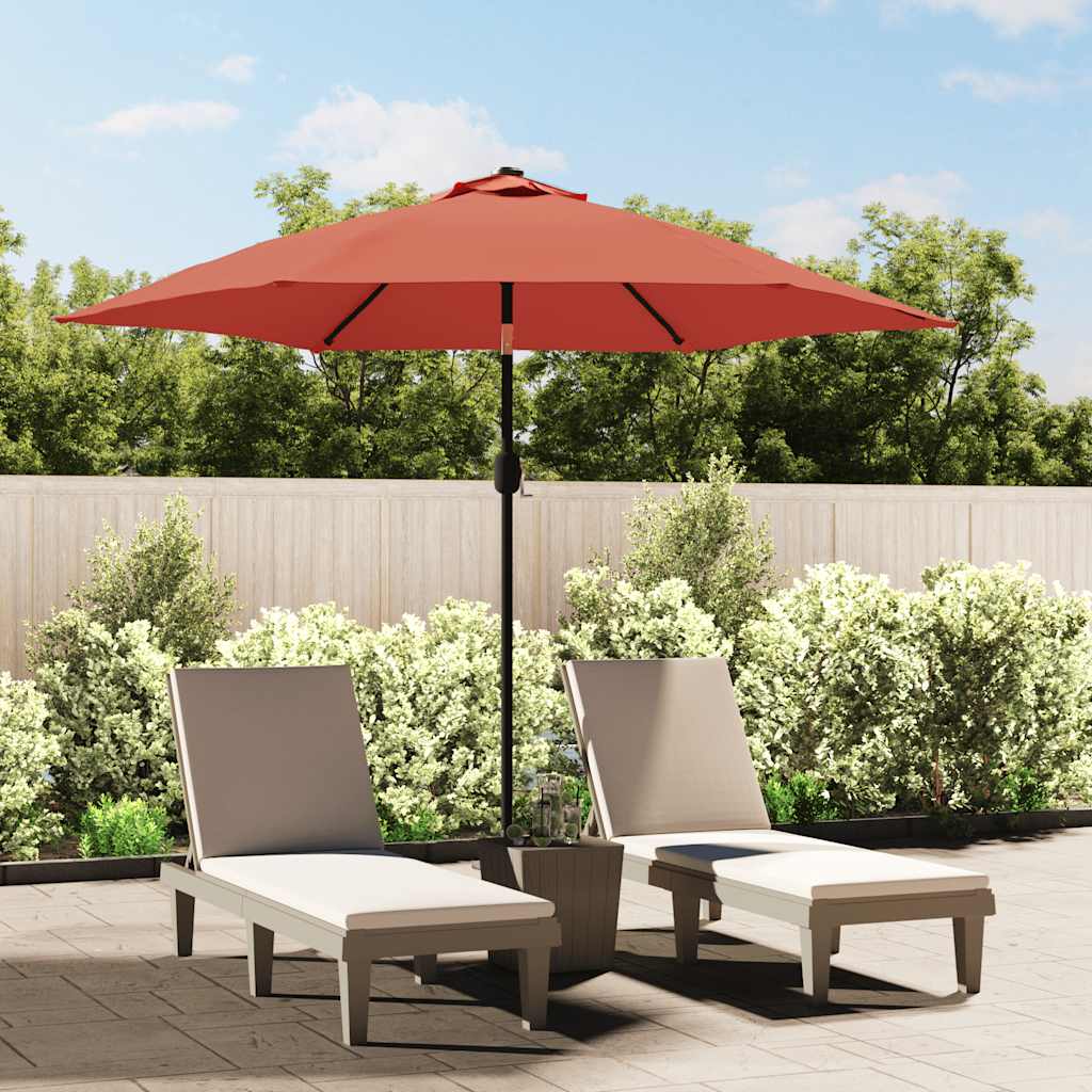 vidaXL Garden Parasol with LED Lights and Steel Pole 300 cm Terracotta