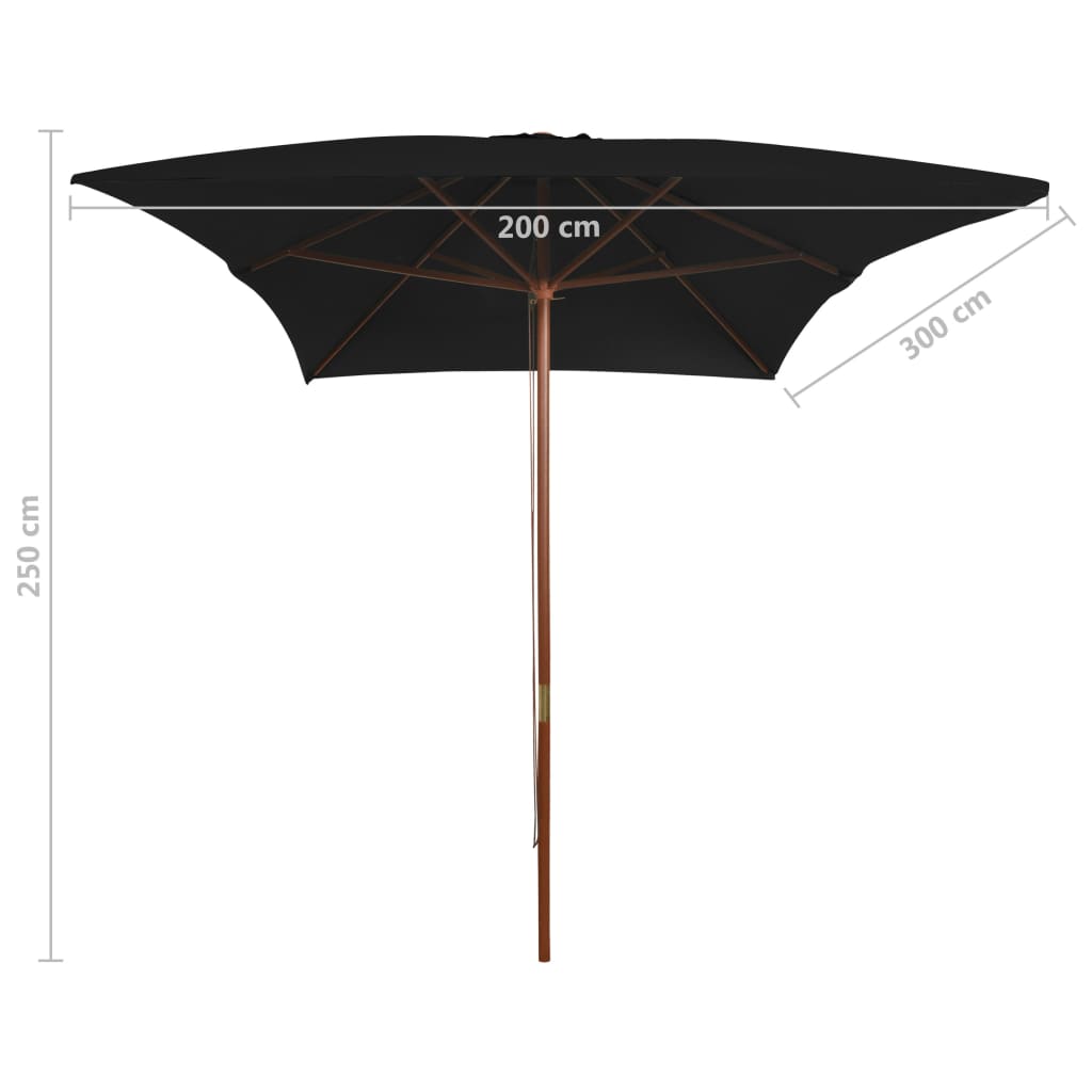 vidaXL Garden Parasol | Black | Polyester cover, Bamboo pole, Hardwood ribs