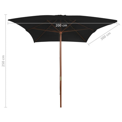 vidaXL Garden Parasol | Black | Polyester cover, Bamboo pole, Hardwood ribs