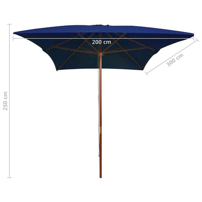 vidaXL Garden Parasol with Wooden Pole Blue 200x300 cm