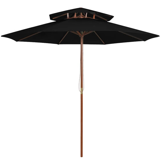 313766 vidaXL Double Decker Parasol with Wooden Pole Black 270 cm