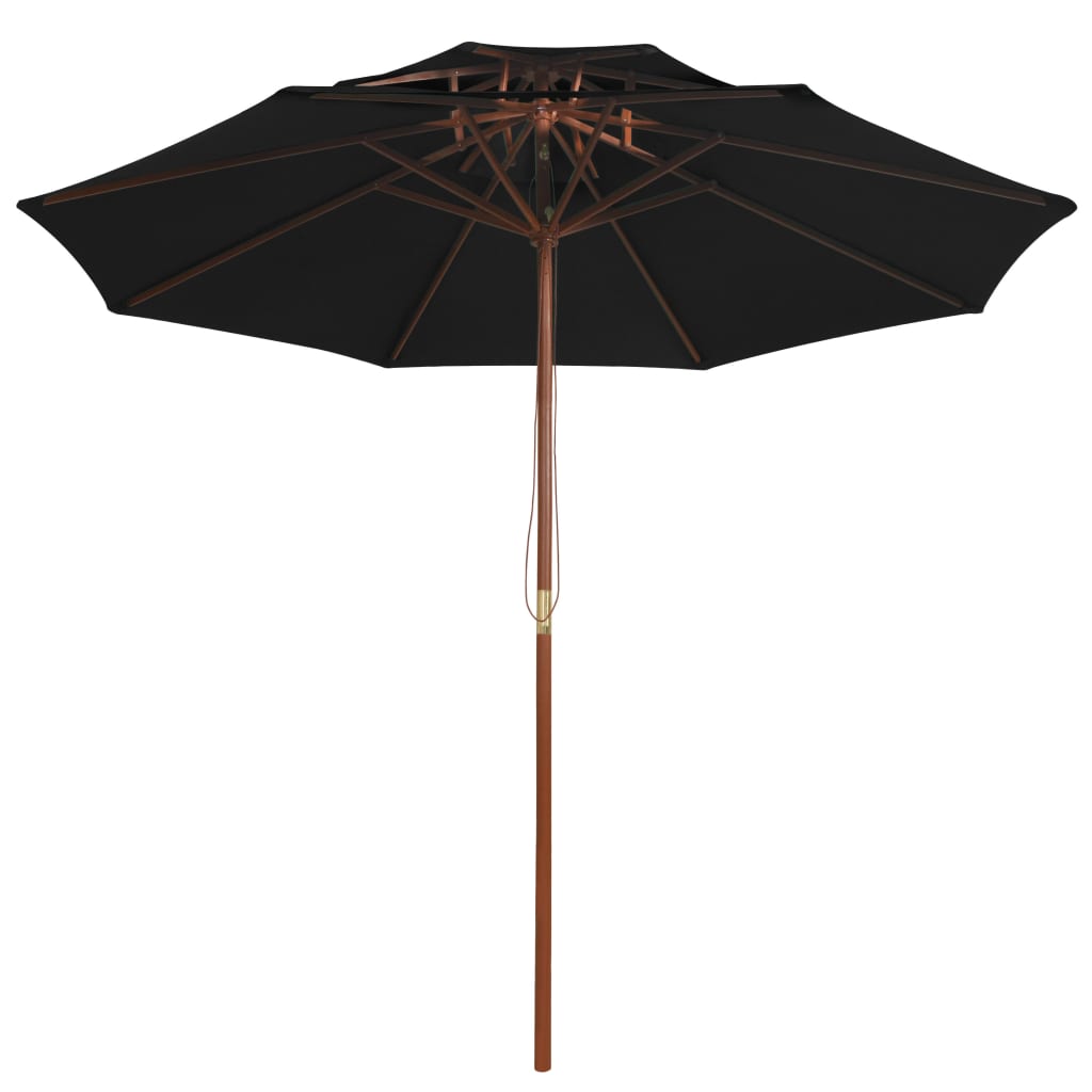 vidaXL Double Decker Parasol with Wooden Pole Black 270 cm