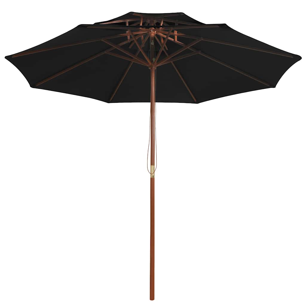 313766 vidaXL Double Decker Parasol with Wooden Pole Black 270 cm