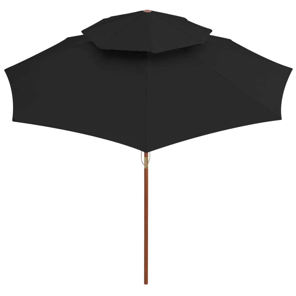 313766 vidaXL Double Decker Parasol with Wooden Pole Black 270 cm