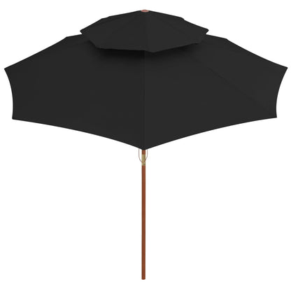 313766 vidaXL Double Decker Parasol with Wooden Pole Black 270 cm