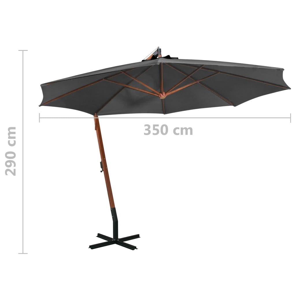 vidaXL Hanging Garden Parasol | Anthracite | Solid Fir Wood | Large