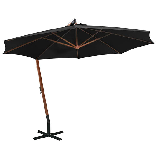 vidaXL Hanging Garden Parasol with Pole Black 3,5x2,9 m Solid Fir Wood