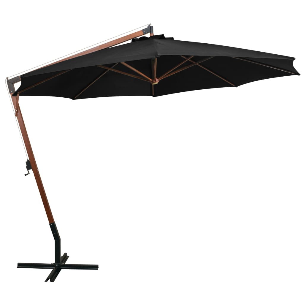 vidaXL Hanging Garden Parasol | Black | Fir Wood, Bamboo, Polyester, Iron