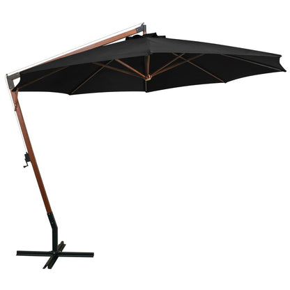 vidaXL Hanging Garden Parasol | Black | Fir Wood, Bamboo, Polyester, Iron