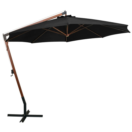 vidaXL Hanging Garden Parasol | Black | Fir Wood, Bamboo, Polyester, Iron