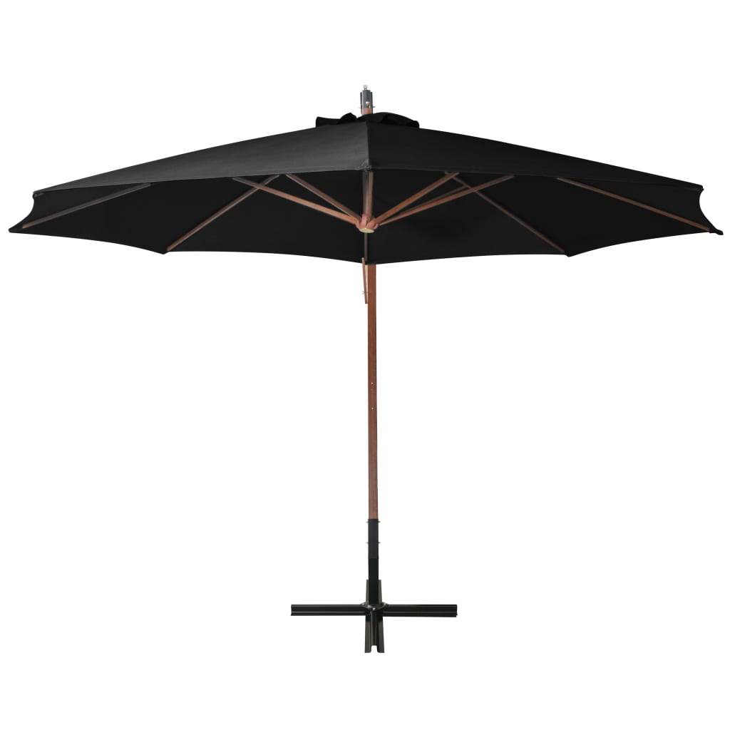 vidaXL Hanging Garden Parasol | Black | Fir Wood, Bamboo, Polyester, Iron