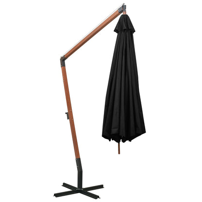vidaXL Hanging Garden Parasol | Black | Fir Wood, Bamboo, Polyester, Iron