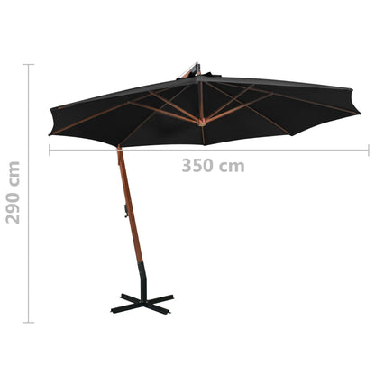 vidaXL Hanging Garden Parasol | Black | Fir Wood, Bamboo, Polyester, Iron