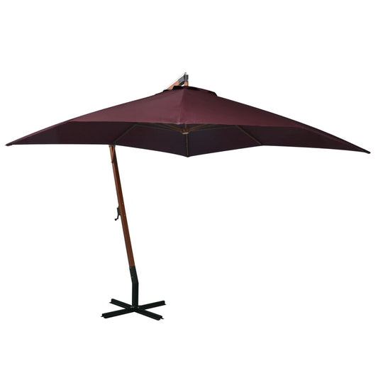 vidaXL Hanging Garden Parasol with Pole Bordeaux Red 3x3 m Solid Fir Wood