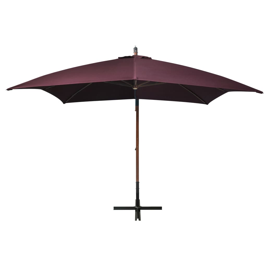 vidaXL Hanging Garden Parasol with Pole Bordeaux Red 3x3 m Solid Fir Wood