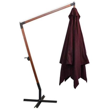 vidaXL Hanging Garden Parasol with Pole Bordeaux Red 3x3 m Solid Fir Wood