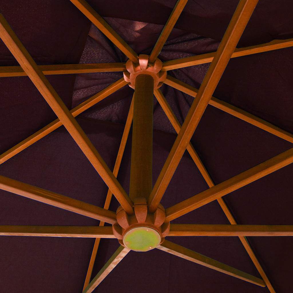 vidaXL Hanging Garden Parasol with Pole Bordeaux Red 3x3 m Solid Fir Wood