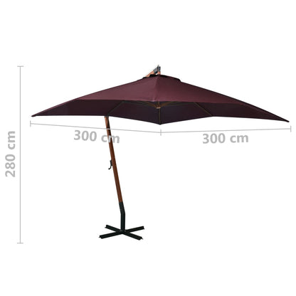 vidaXL Hanging Garden Parasol with Pole Bordeaux Red 3x3 m Solid Fir Wood