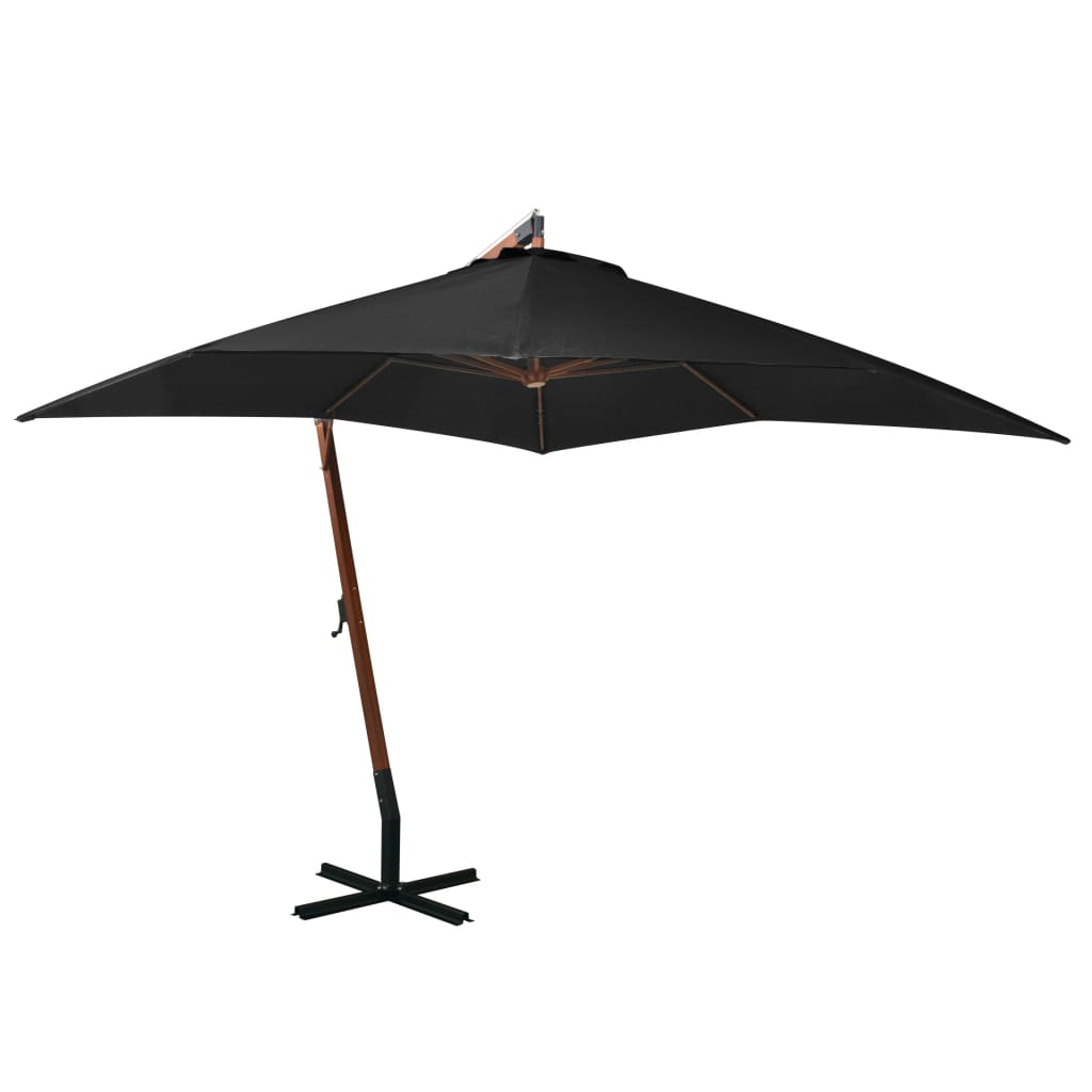vidaXL Hanging Garden Parasol | Black | Fir Wood | Large | Adjustable Armrests