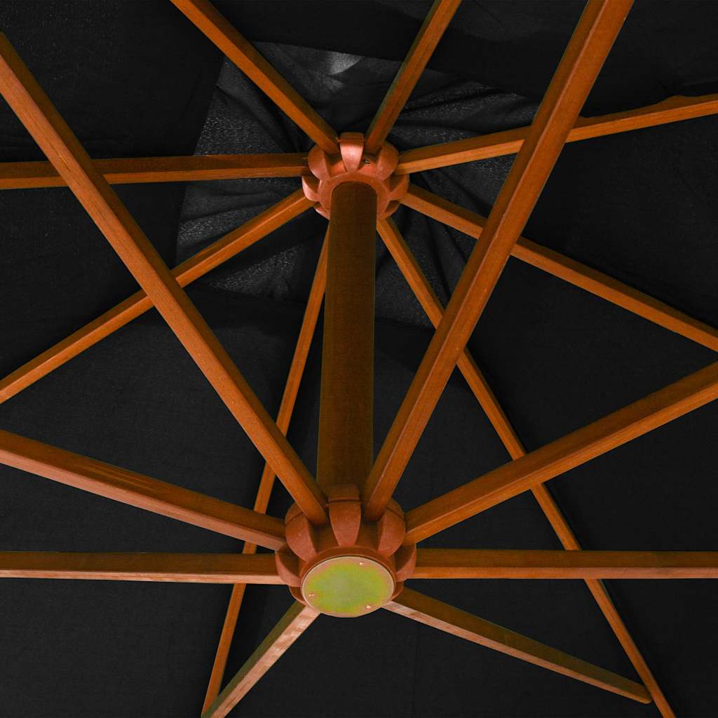 vidaXL Hanging Garden Parasol with Pole Black 3x3 m Solid Fir Wood