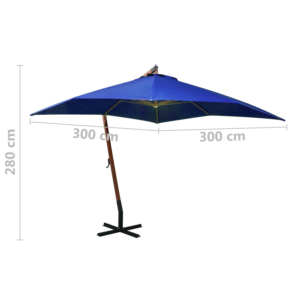 vidaXL Hanging Garden Parasol | Azure Blue | Polyester, Fir Wood, Bamboo | Large