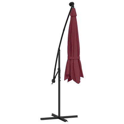 vidaXL Cantilever Garden Parasol with LED Lights&Steel Pole Wine Red