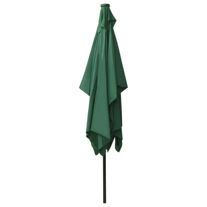 vidaXL Garden Parasol with LEDs and Steel Pole Green 2x3 m