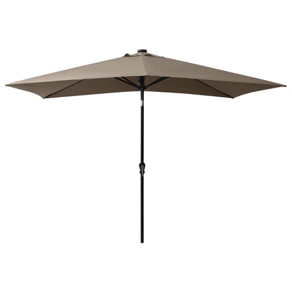 vidaXL Garden Parasol with LEDs and Steel Pole Taupe 2x3 m