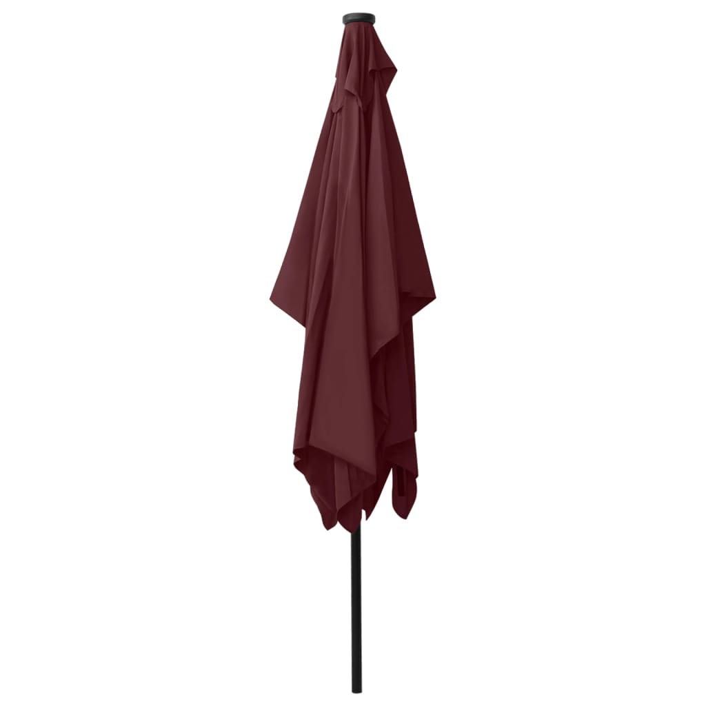 vidaXL Garden Parasol with LEDs and Steel Pole Bordeaux Red 2x3 m