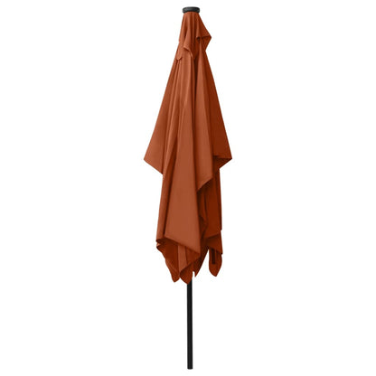 vidaXL Garden Parasol with LEDs and Steel Pole Terracotta 2x3 m