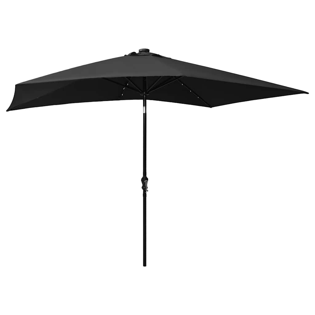 vidaXL Garden Parasol with LEDs and Steel Pole Black 2x3 m