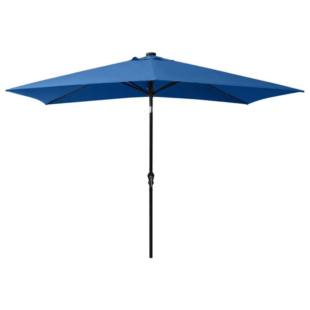vidaXL Garden Parasol with LEDs and Steel Pole Azure Blue 2x3 m