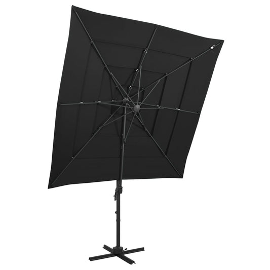 vidaXL Garden Parasol | Black | Polyester | Large | Foldable | Garden Parasol