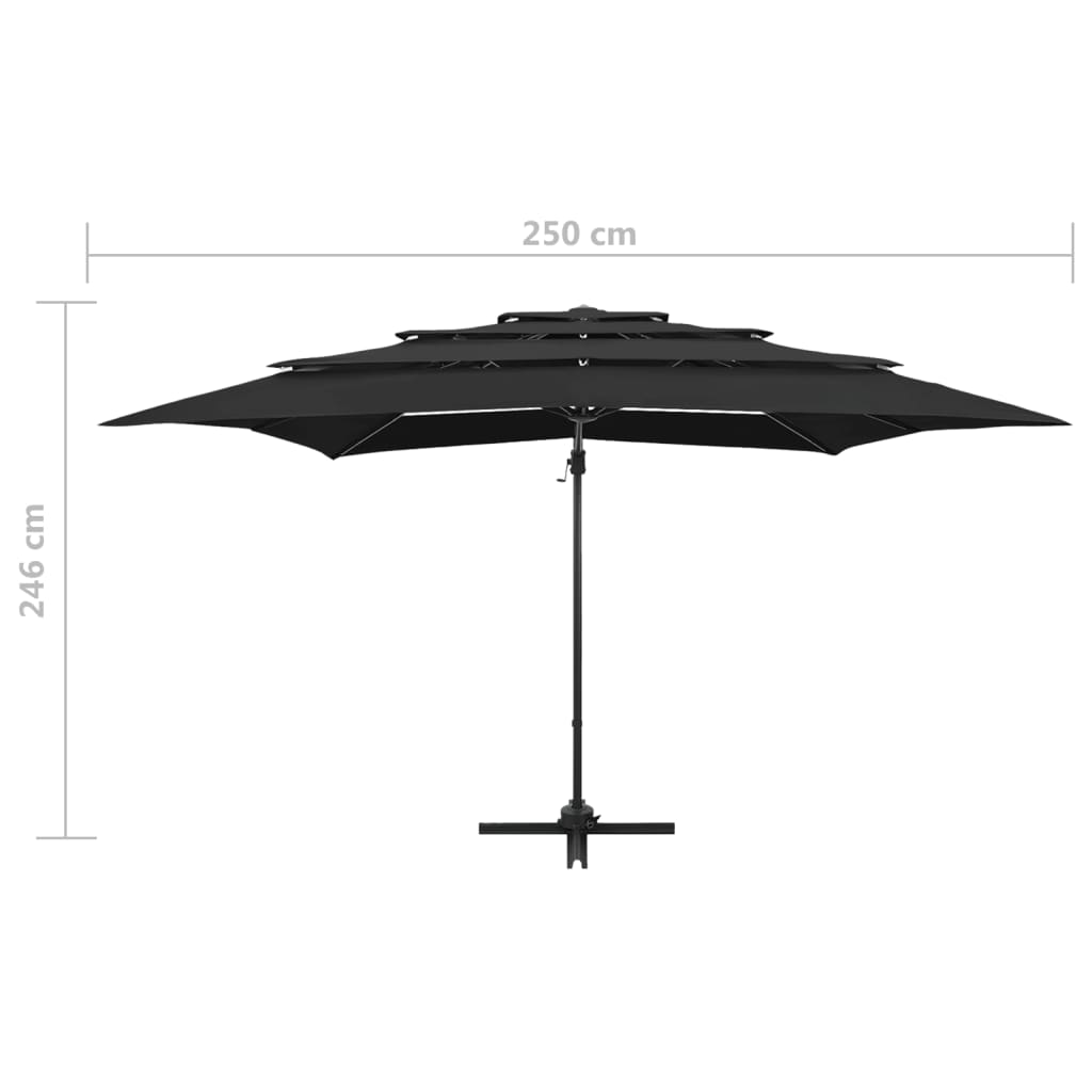 vidaXL Garden Parasol | Black | Polyester | Large | Foldable | Garden Parasol