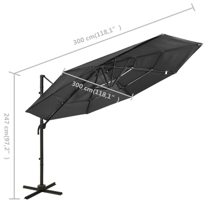 vidaXL Garden Parasol | Anthracite | Polyester, Powder-Coated Aluminium | 3x3 m