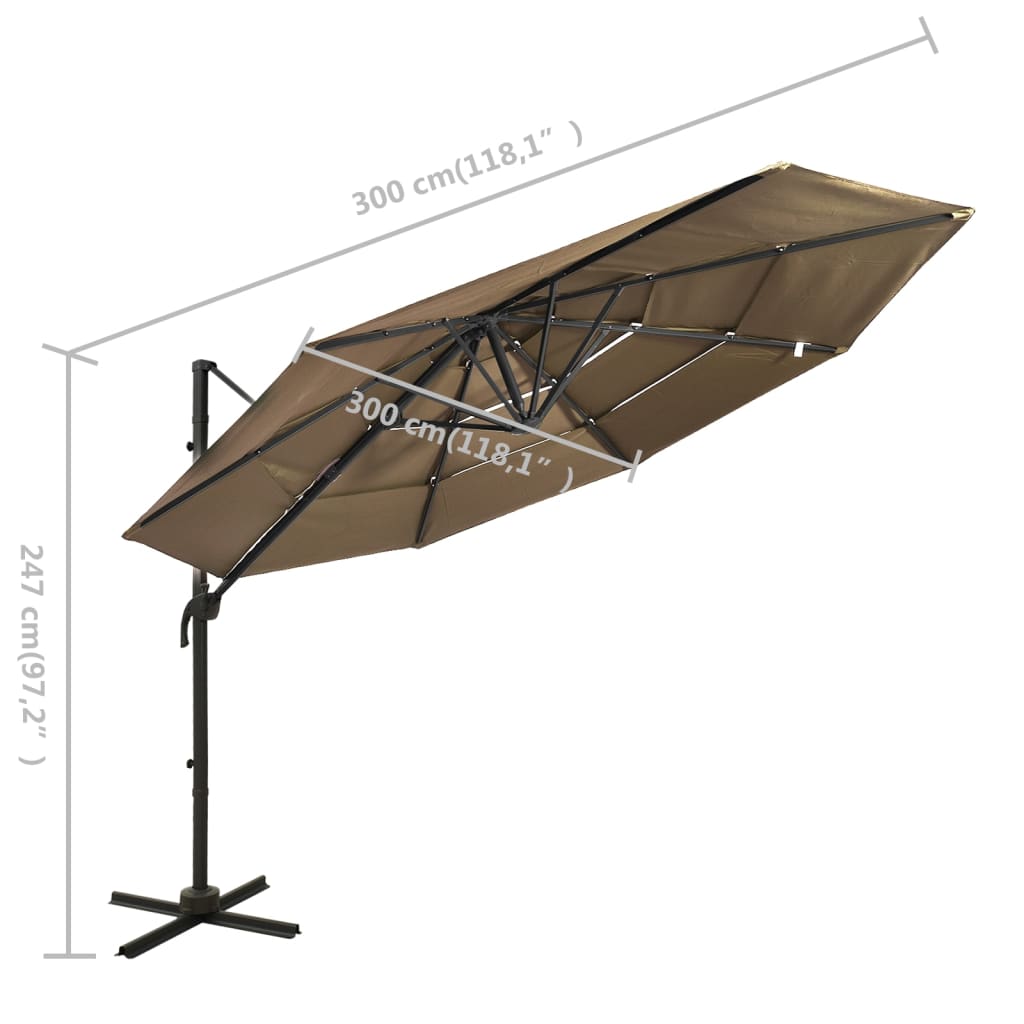 vidaXL 4-Tier Garden Parasol with Aluminium Pole Taupe 3x3 m