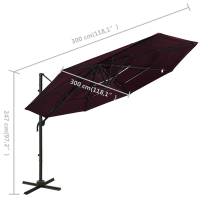 vidaXL Garden Parasol | Bordeaux Red | Polyester | 3x3 metres | Collapsible