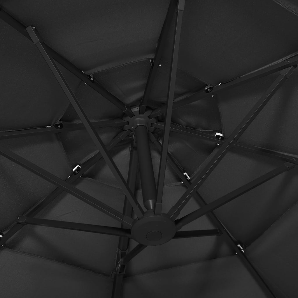 vidaXL 4-Tier Garden Parasol with Aluminium Pole Black 3x3 m