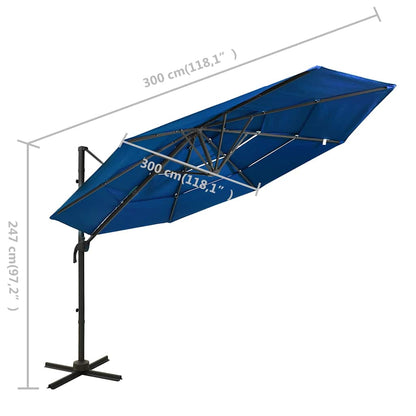 vidaXL Parasol | Azure Blue | Polyester | 3x3 m | Tiltable | Garden Parasol