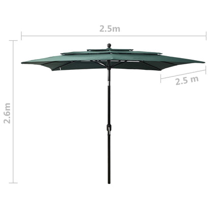 vidaXL 3-Tier Garden Parasol with Aluminium Pole Green 2.5x2.5 m