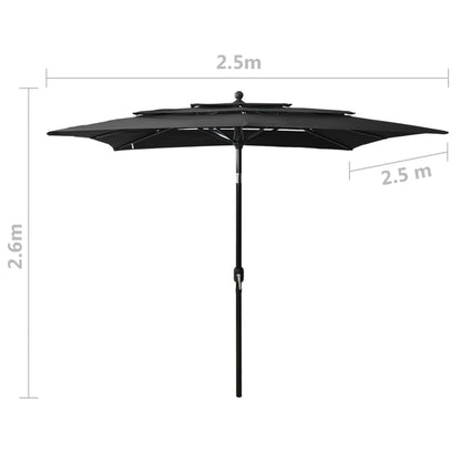 vidaXL 3-Tier Garden Parasol with Aluminium Pole Black 2.5x2.5 m