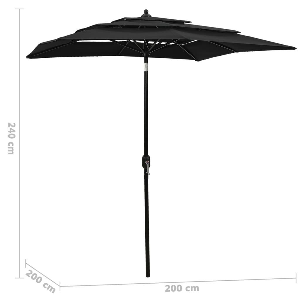 vidaXL Parasol | Black | Polyester | 2x2 m | Foldable | Parasol | Square