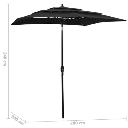 vidaXL Parasol | Black | Polyester | 2x2 m | Foldable | Parasol | Square