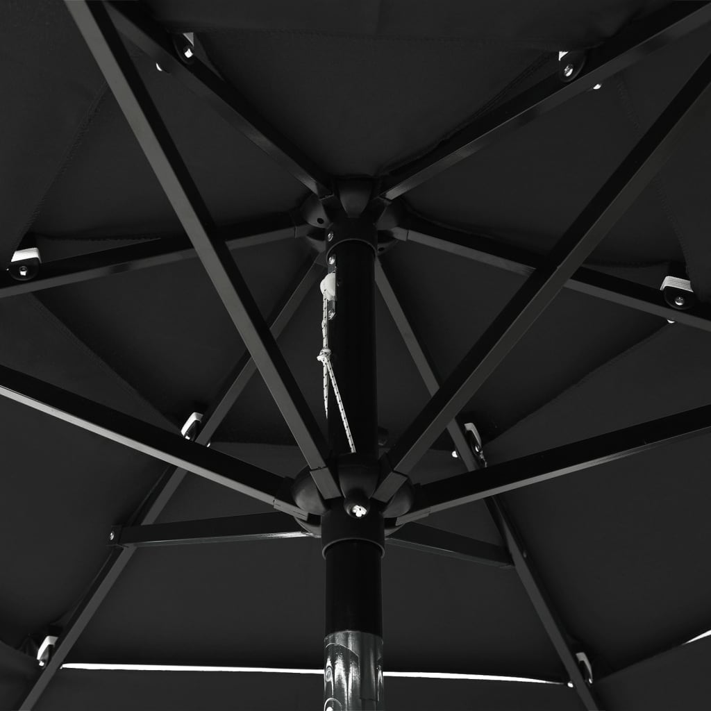 vidaXL 3-Tier Garden Parasol with Aluminium Pole Black 2 m