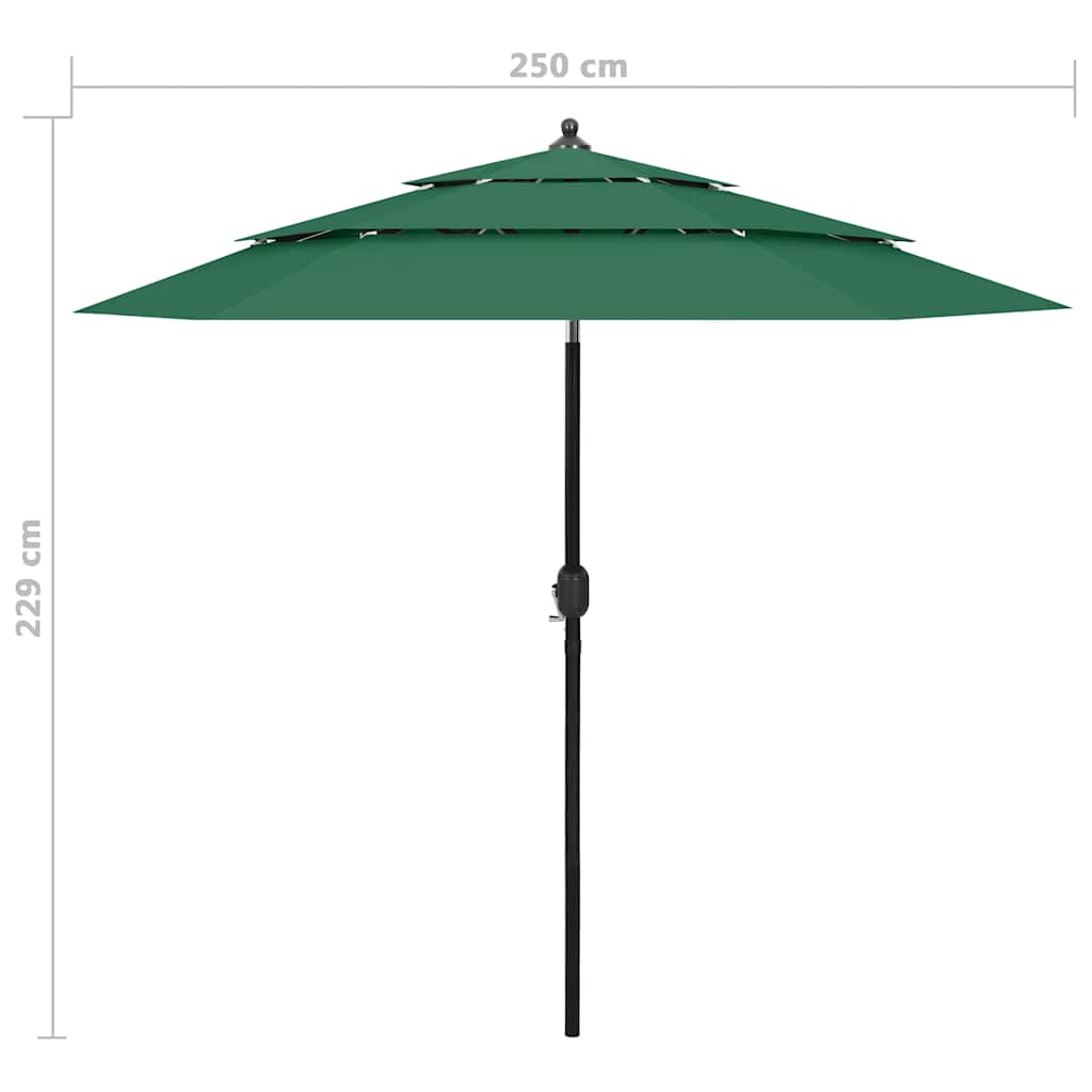 vidaXL Parasol | Green | Polyester | Large | Height-Adjustable | Garden Parasol