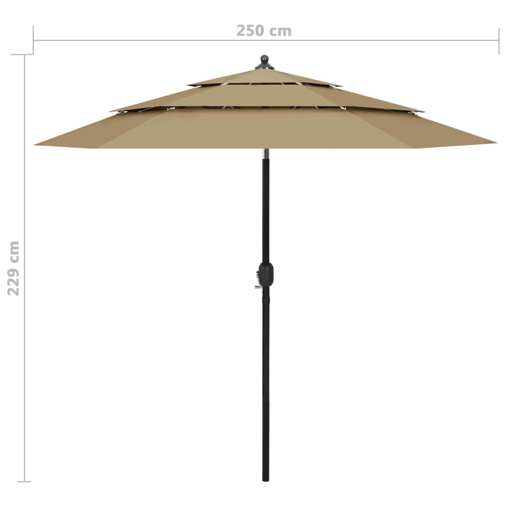 vidaXL Parasol | Taupe | Polyester | 2.5 meters | Foldable | Garden Parasol