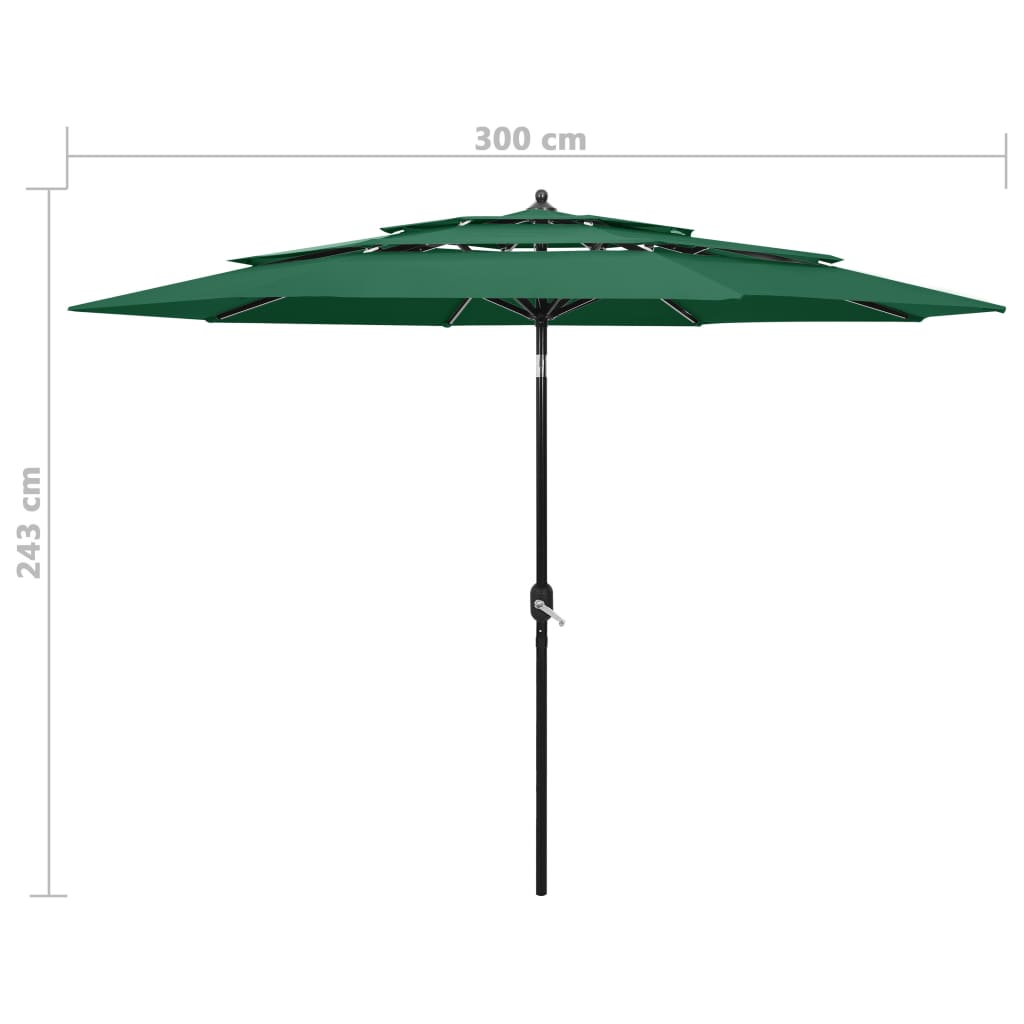 vidaXL Parasol | Green | Polyester, powder-coated aluminium | 3m | Foldable