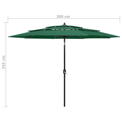 vidaXL Parasol | Green | Polyester, powder-coated aluminium | 3m | Foldable