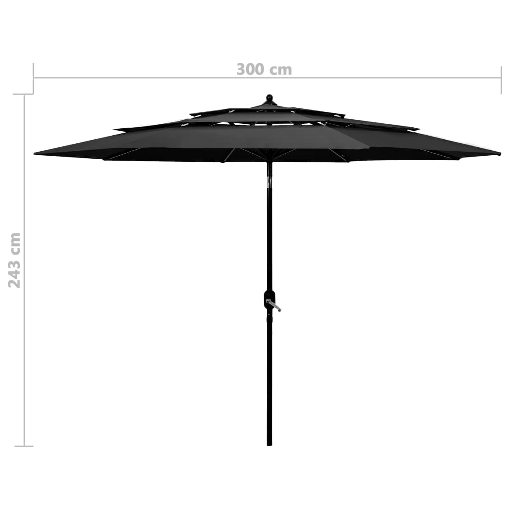 vidaXL 3-Tier Garden Parasol with Aluminium Pole Anthracite 3 m
